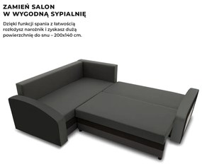 Grande sarokkanapé polcokkal , polc a jobb karfaban, baloldali, szövet anyag, bonell töltet, szürke - fekete