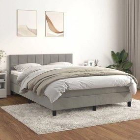 Világosszürke bársony rugós ágy matraccal 140x200 cm