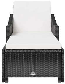 Fekete polyrattan napozóágy krémfehér párnával