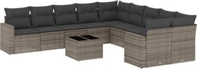 vidaXL 11 részes szürke polyrattan kerti ülőgarnitúra párnákkal
