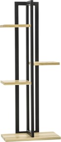 Outsunny 4-rétegű Növényállvány, 110 cm magas Virágállvány Beltérre és Kertbe, Fából készült Növénypolc, Többcélú Virágtartó, Fekete + Természetes Fa