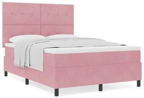 Boxspring Ágy Mattal Rózsaszín 140x190 cm Bársony