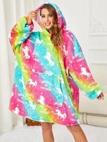 ALICORN színes báránybunda hatású kapucnis, ujjas pléd