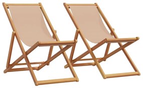 2 db tópszínű szövet és tömör fa összecsukható strandszék