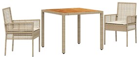 vidaXL Kert étkező szett 3 pcs Bézs polirattan