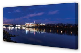 Canvas képek Varsó stadion folyami híd éjjel 100x50 cm