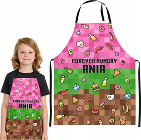 Gyerek konyhai kötény Full Print Névvel 6 éves Rózsaszín Pixelek