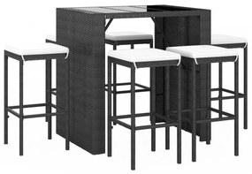 vidaXL 7 részes fekete polyrattan kerti bárszett párnákkal