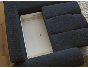 Kék buklé kinyitható-tárolóhelyes sarokkanapé (jobb oldali-heverő résszel) Roxelane – Bobochic Paris