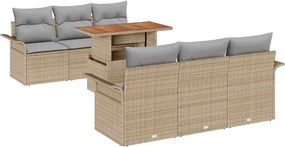 vidaXL Kerti Kanapé Szett tárolóval 7 pcs Bézs Poli rattan