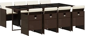 vidaXL 9 részes barna polyrattan kerti étkezőgarnitúra párnákkal