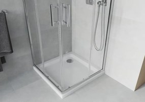 Mexen Rio 80 x 80 cm-es négyzet alakú zuhanyfülke, átlátszó, króm + Flat zuhanytálca, fehér - 860-080-080-01-00-4010