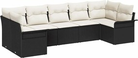 vidaXL Kerti Kanapé Szett párnával tárolóval 7 pcs Fekete Poli rattan