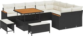 vidaXL Kerti Kanapé Szett párnával tárolóval 12 pcs Fekete Poly Rattan