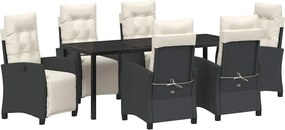 vidaXL Kert étkező szett párnával 7 pcs Fekete polirattan