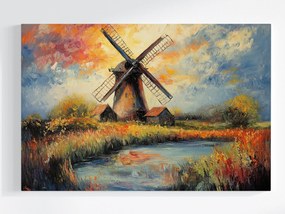 Vászonkép Canvas Tájkép Hollandia Szélmalom Naplemente Tó 120x80