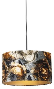 Modern függőlámpa fekete virágos búrával 35 cm - Combi