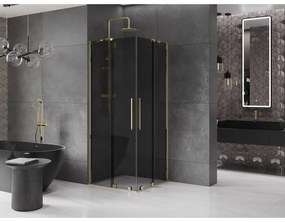 Mexen Velar Duo, zuhanykabin tolóajtóval 80 x 80 cm, 8mm szürke üveg, arany fényes, 871-080-080-42-50