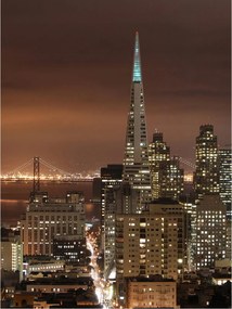 Fotótapéta Éjszakai város Panoráma híddal és felhőkarcolók 184x254 +ragasztó