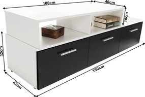 Nappali sor LED világítással, fehér/fekete- extra magas fényű HG, LEO