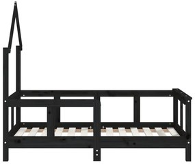 fekete tömör fenyőfa gyerekágykeret 70 x 140 cm