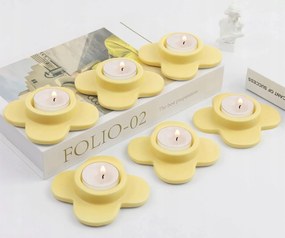 HofferRuffer Virág alakú Kerámia Gyertyatartó Szett 6 db-os Sárga