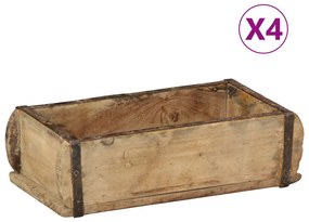 4 db tálca 30x15x9 cm tömör újrahasznosított fa