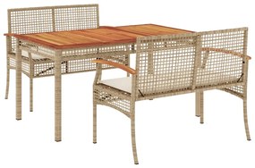 vidaXL 3 részes bézs polyrattan kerti étkezőgarnitúra párnákkal