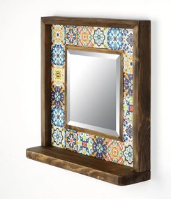 Fali tükör polccal kő kerettel 32.5x33 cm – Wallity