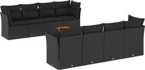 vidaXL 9 részes fekete polyrattan kerti ülőgarnitúra párnákkal