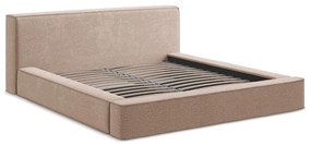 Világos rózsaszín kárpitozott ágyneműtartós franciaágy ágyráccsal 160x200 cm Noho – Makamii