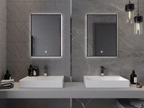Mexen Erma 50 x 70 cm-es, LED 6000K világítású, páramentes fürdőszobai tükör, fekete keret - 9814-050-070-611-70