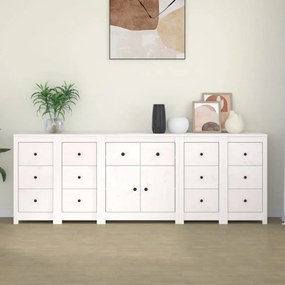 fehér tömör fenyőfa tálalószekrény 230x35x80 cm