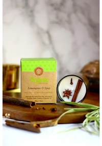 Organikus füstölő gyertya Lemongrass &amp; Spice200 g üvegben, aranyfóliával