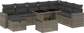 vidaXL 9 részes szürke polyrattan kerti ülőgarnitúra párnákkal