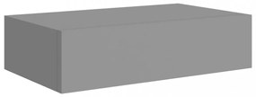 2 db szürke MDF falra szerelhető fiókos polc 40 x 23,5 x 10 cm
