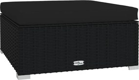 vidaXL fekete polyrattan kerti lábtartó párnával 70 x 70 x 30 cm