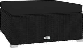 vidaXL fekete polyrattan kerti lábtartó párnával 70 x 70 x 30 cm