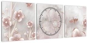 Kép - Rózsaszín virágok (órával) (90x30 cm)