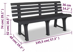 antracitszürke műanyag kerti pad 145,5 cm