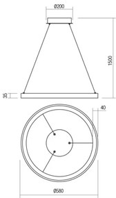 Redo 01-2674- LED Dimmelhető csillár zsinóron ICONIC LED/50W/230V átm. 58 cm fekete