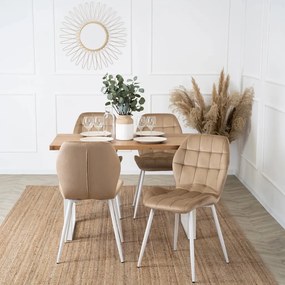 Bézs Bársony Étkezőszék Fehér Lábakkal. LUCKY
