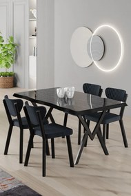 Akort étkezőgarnitúra, fekete márvány-antracit, 130 cm