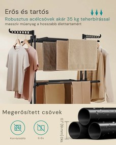 ELTON ruhaszárító 4 szintes, kerekekkel, 63,5x128x173cm, fekete SongmicsHome
