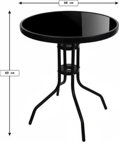 AKCIÓ Kerek kerti asztal üveglappal ISLAND FEKETE 60 cm, fekete II. osztály