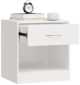 2 db magasfényű fehér éjjeliszekrény fiókkal