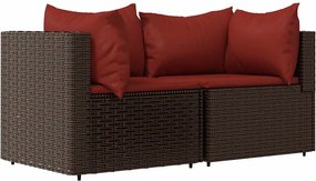 vidaXL 2 db barna polyrattan kerti sarokkanapé párnákkal