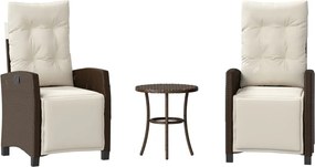 vidaXL 3 részes barna polyrattan bisztrógarnitúra párnákkal