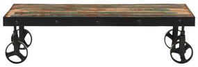 tömör újrahasznosított fa kerekes dohányzóasztal 100x55x26 cm