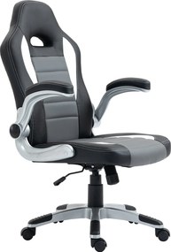 HOMCOM Irodai Szék – Állítható Forgószék Összecsukható Kartámlával, 5 Kerekével és Ringató Funkcióval, Terhelhetőség: 120 kg, 65x69x112-122 cm, Szürke